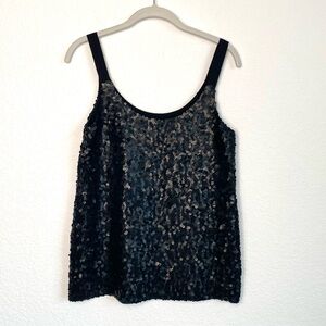 Theory Ondrea Black Sequins Over Silk Tank Top (P1)